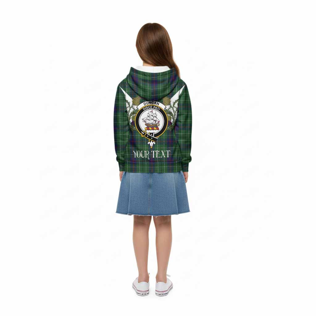 Duncan Tartan Family Crest Kid Hoodie Scottish Burns Night Thistle Floral