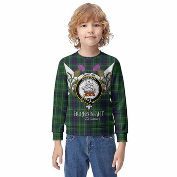 Duncan Tartan Family Crest Kid Knitted Sweatshirt Scottish Burns Night Thistle Floral