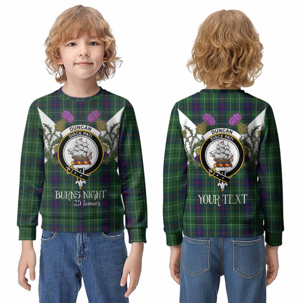 Duncan Tartan Family Crest Kid Knitted Sweatshirt Scottish Burns Night Thistle Floral