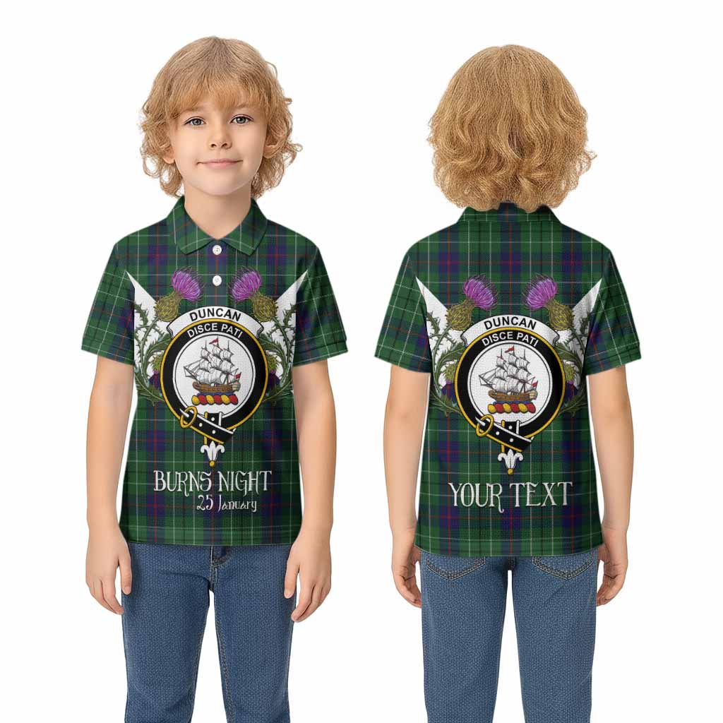Duncan Tartan Family Crest Kid Polo Shirt Scottish Burns Night Thistle Floral