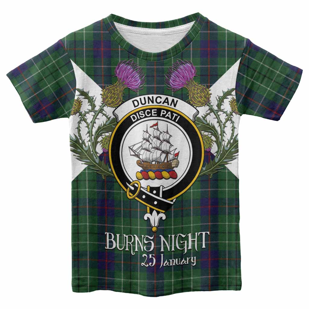 Duncan Tartan Family Crest Kid T-shirt Scottish Burns Night Thistle Floral