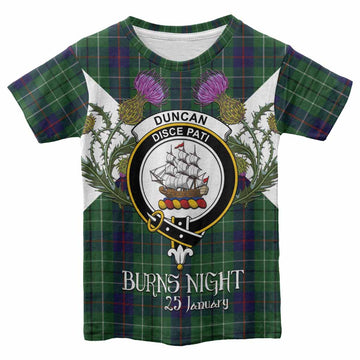 Duncan Tartan Family Crest Kid T-shirt Scottish Burns Night Thistle Floral