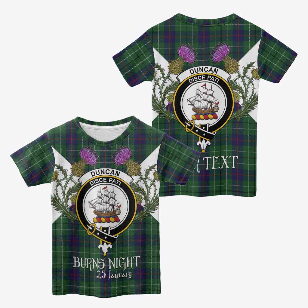 Duncan Tartan Family Crest Kid T-shirt Scottish Burns Night Thistle Floral