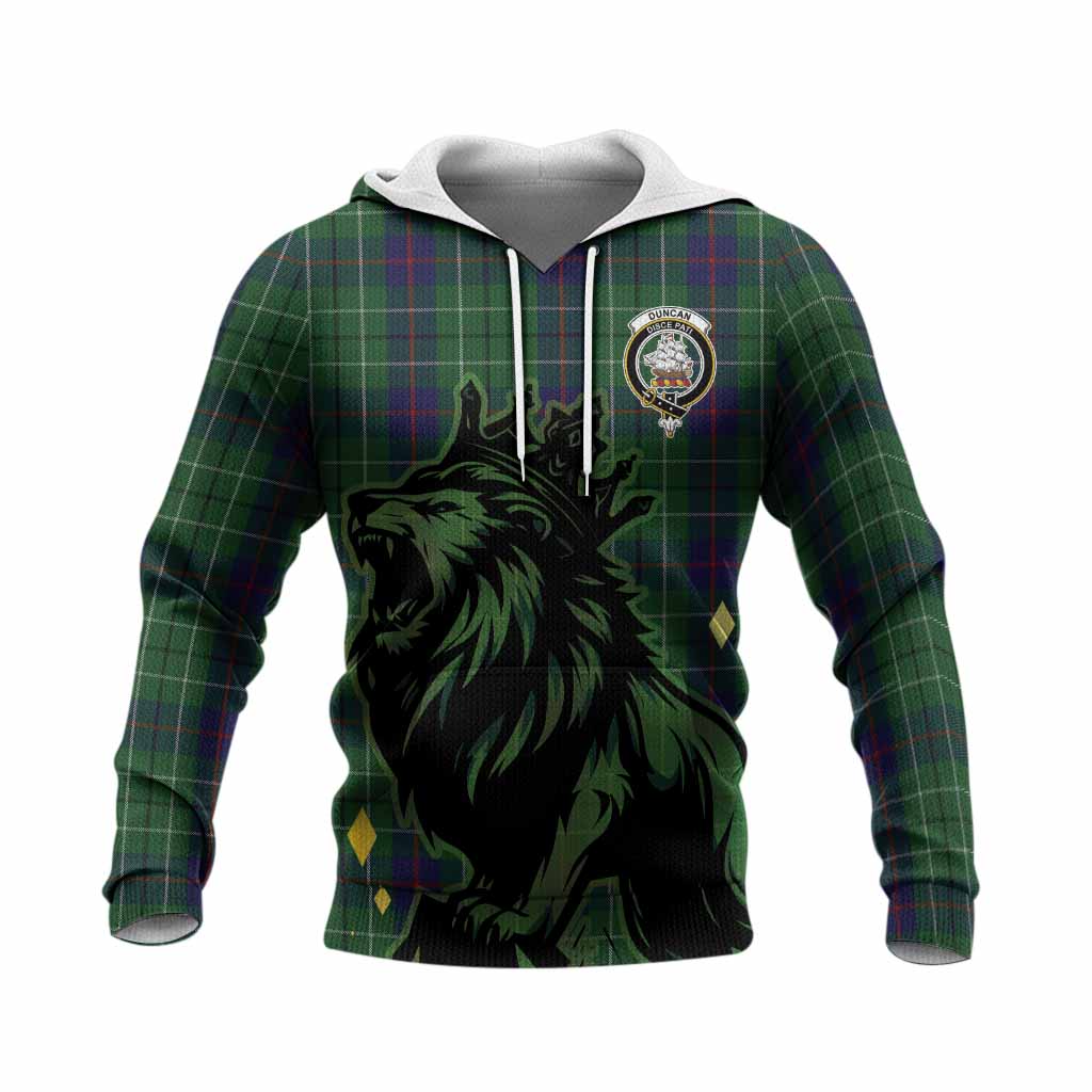 Duncan Tartan Family Crest Knitted Hoodie Crowned Lion Roaring