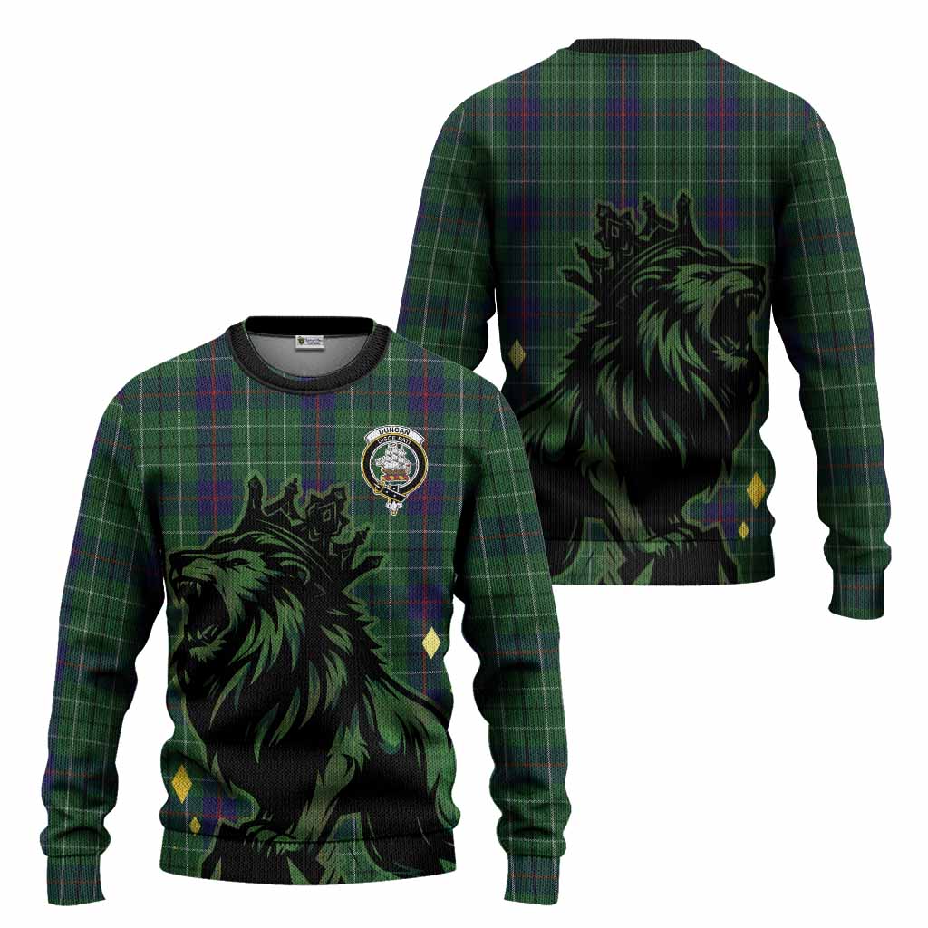 Duncan Tartan Family Crest Knitted Sweater Crowned Lion Roaring