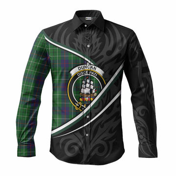 Duncan Tartan Family Crest Long Sleeve Button Shirts Celtic Scottish Thistle Floral