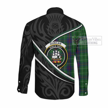 Duncan Tartan Family Crest Long Sleeve Button Shirts Celtic Scottish Thistle Floral