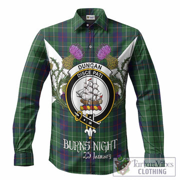 Duncan Tartan Family Crest Long Sleeve Button Shirts Scottish Burns Night Thistle Floral