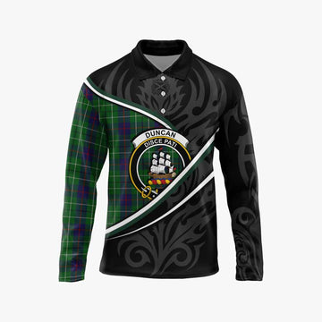 Duncan Tartan Family Crest Long Sleeve Polo Shirt Celtic Scottish Thistle Floral