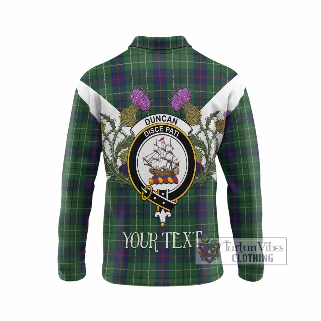 Duncan Tartan Family Crest Long Sleeve Polo Shirt Scottish Burns Night Thistle Floral