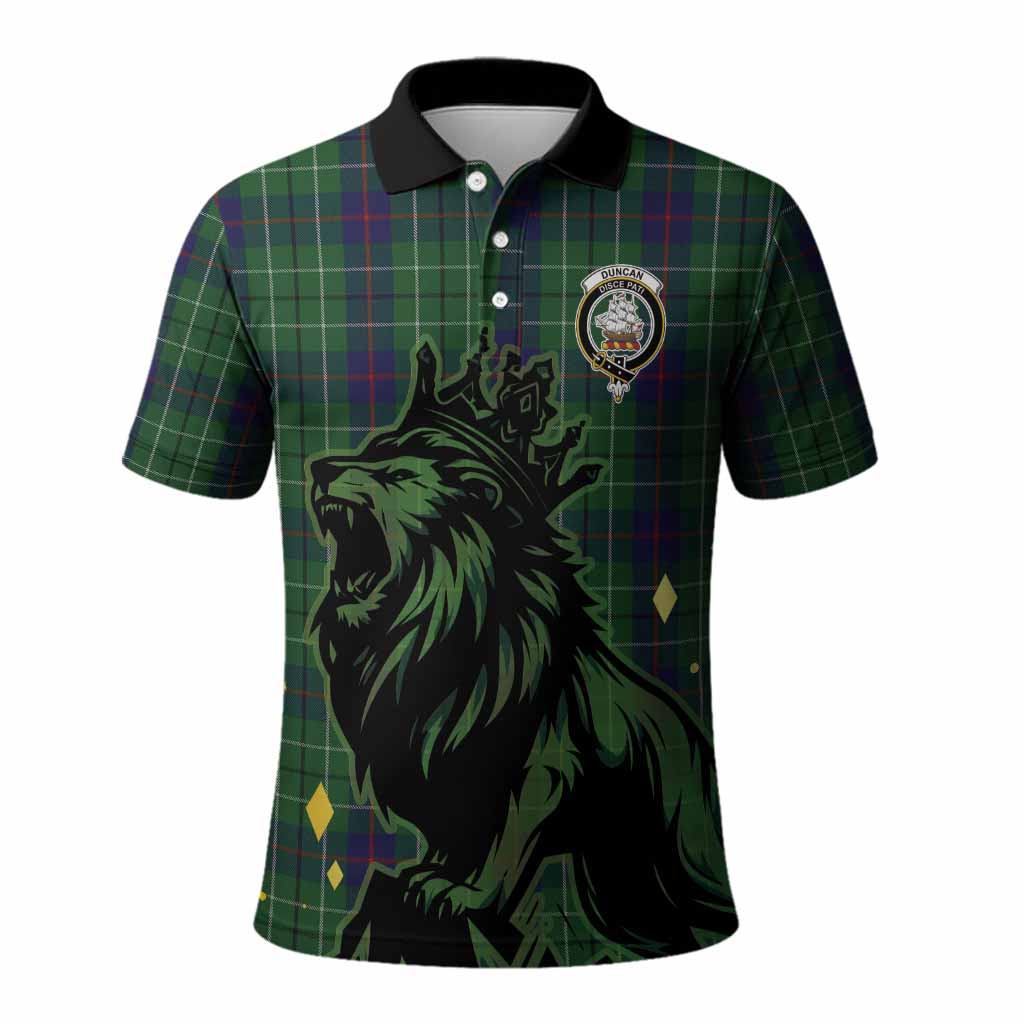 Duncan Tartan Family Crest Polo Shirt Crowned Lion Roaring
