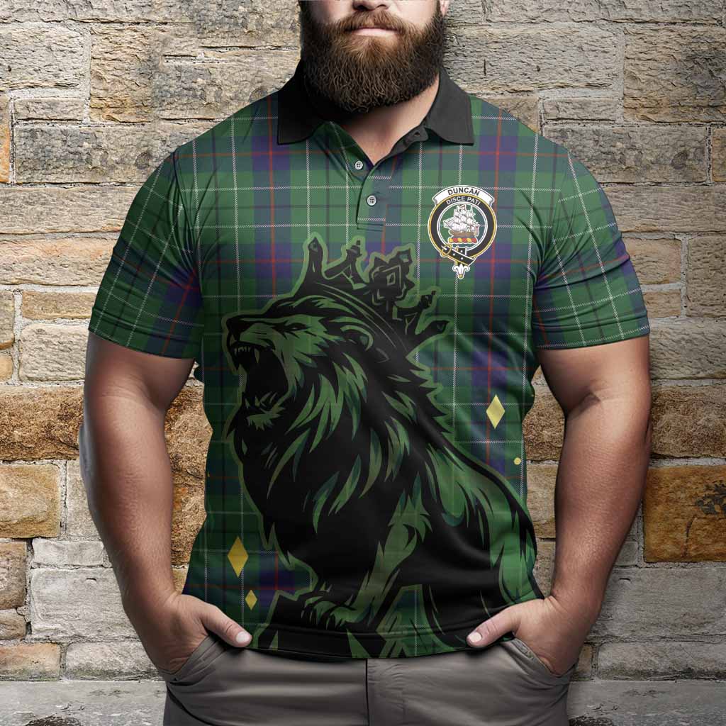 Duncan Tartan Family Crest Polo Shirt Crowned Lion Roaring