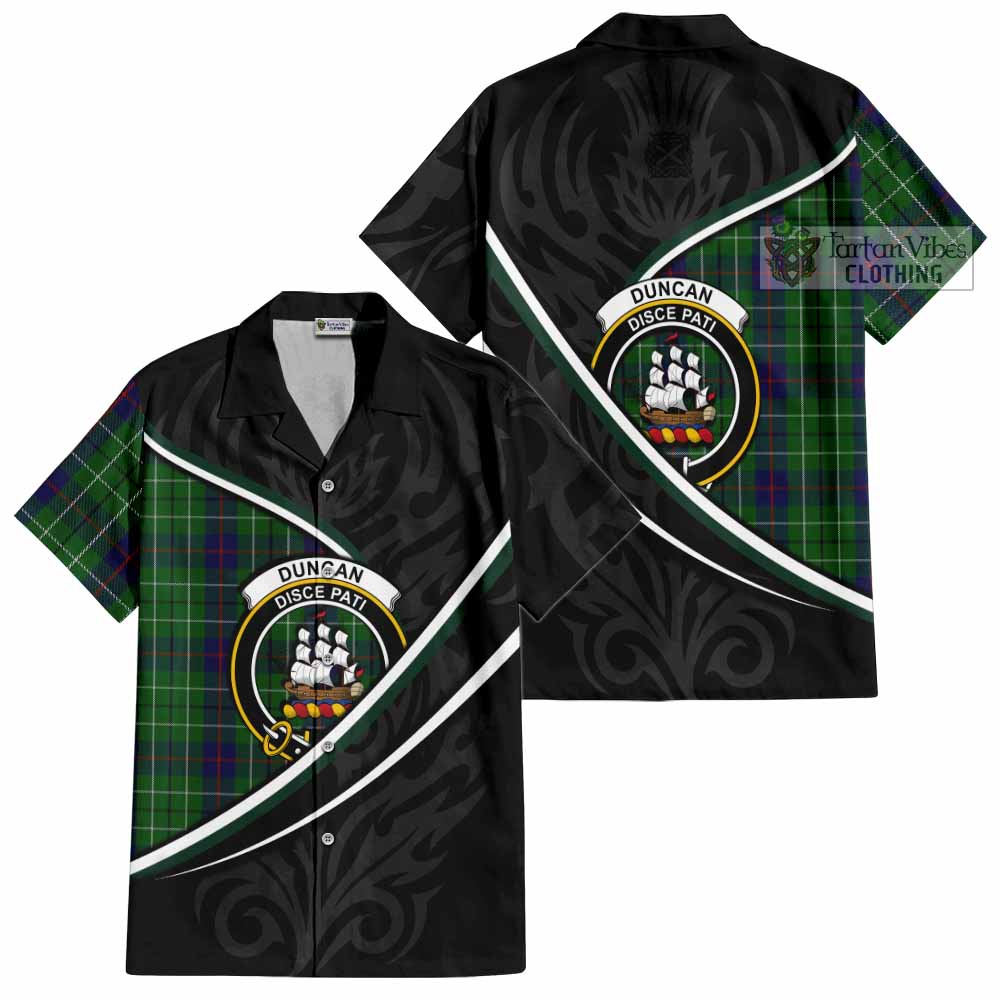Duncan Tartan Family Crest Short Sleeve Button Shirt Celtic Scottish Thistle Floral - Tartan Vibes Clothing
