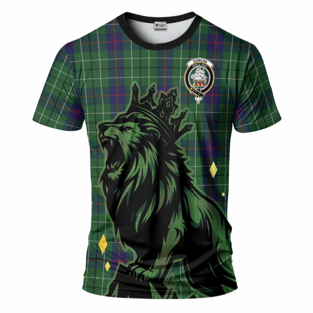 Duncan Tartan Family Crest T-Shirt Crowned Lion Roaring