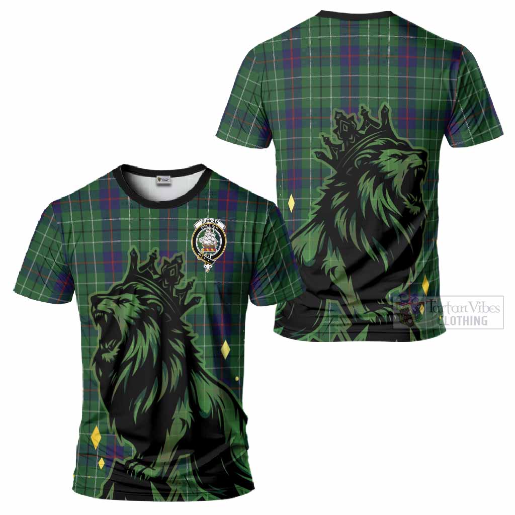 Duncan Tartan Family Crest T-Shirt Crowned Lion Roaring