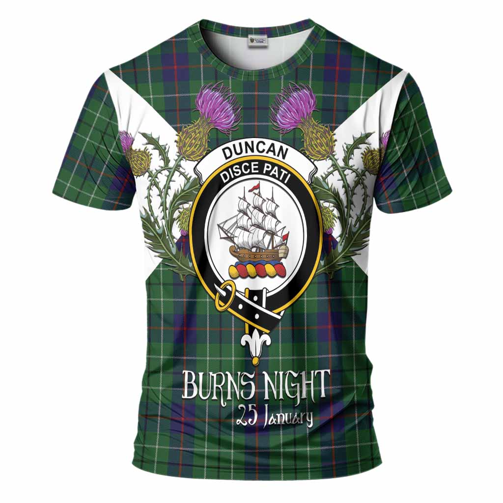 Duncan Tartan Family Crest T-Shirt Scottish Burns Night Thistle Floral