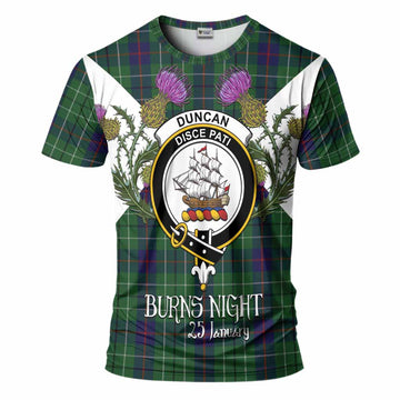 Duncan Tartan Family Crest T-Shirt Scottish Burns Night Thistle Floral