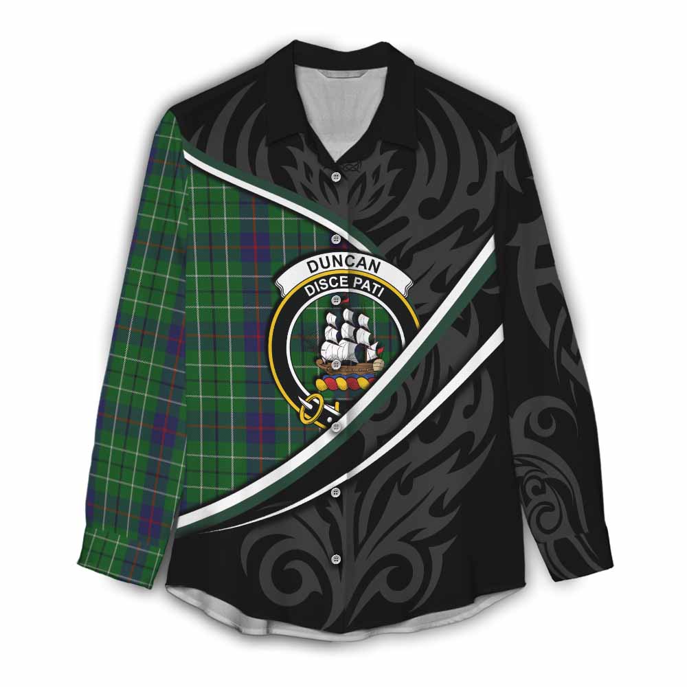 Duncan Tartan Family Crest Women Casual Shirt Celtic Scottish Thistle Floral - Tartan Vibes Clothing