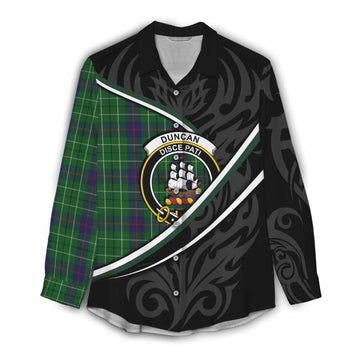 Duncan Tartan Family Crest Women Casual Shirt Celtic Scottish Thistle Floral - Tartan Vibes Clothing