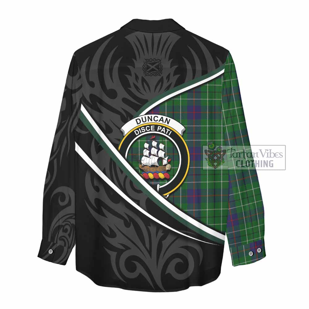 Duncan Tartan Family Crest Women Casual Shirt Celtic Scottish Thistle Floral - Tartan Vibes Clothing