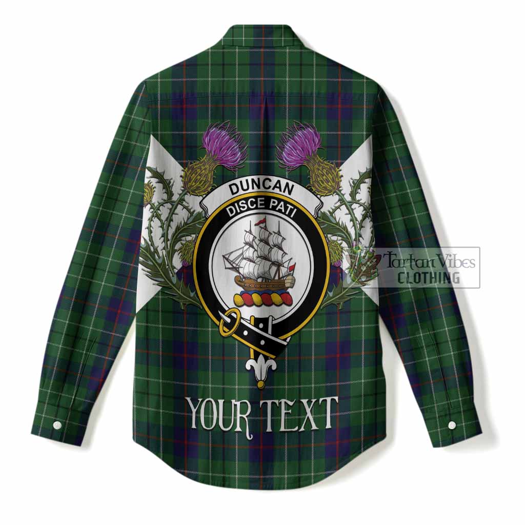 Duncan Tartan Family Crest Women Casual Shirt Scottish Burns Night Thistle Floral