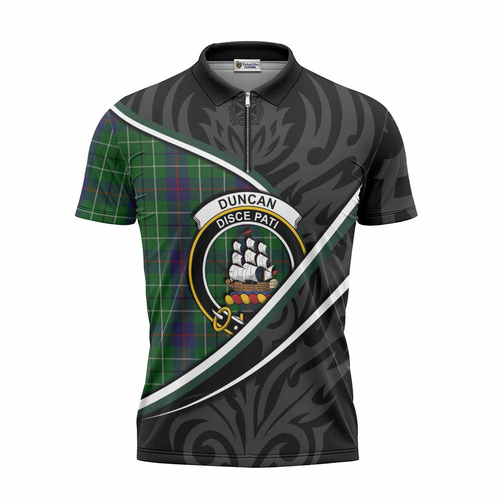 Duncan Tartan Family Crest Zipper Polo Shirt Celtic Scottish Thistle Floral - Tartan Vibes Clothing