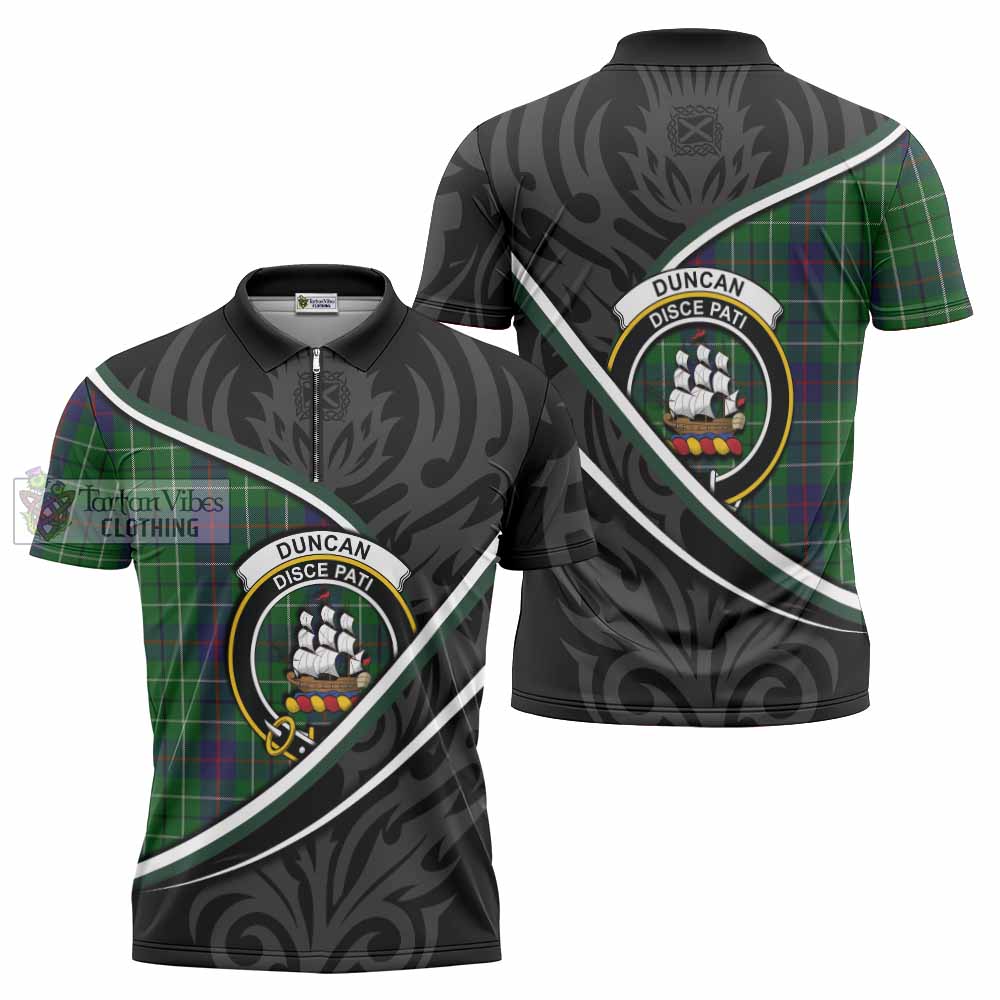 Duncan Tartan Family Crest Zipper Polo Shirt Celtic Scottish Thistle Floral - Tartan Vibes Clothing