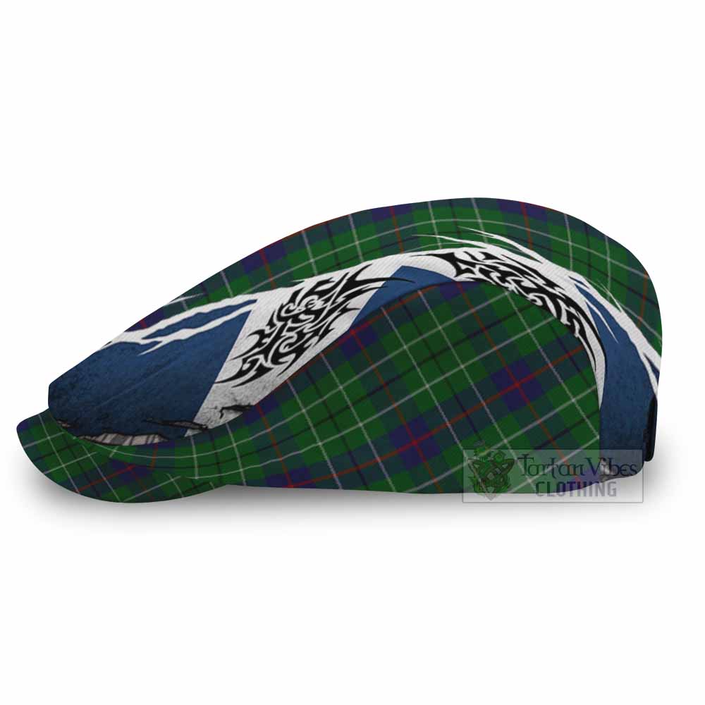 Duncan Tartan Flat Cap, Jeff Cap Scotland Flag Ripped Tribal Design