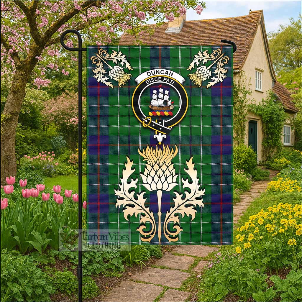 Duncan Tartan Garden Flag with Golden Regal Scottish Thistle Emblem - Tartan Vibes Clothing