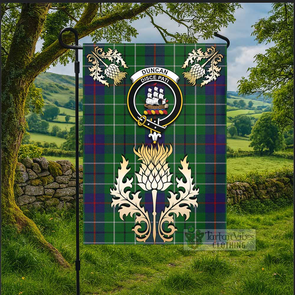 Duncan Tartan Garden Flag with Golden Regal Scottish Thistle Emblem - Tartan Vibes Clothing