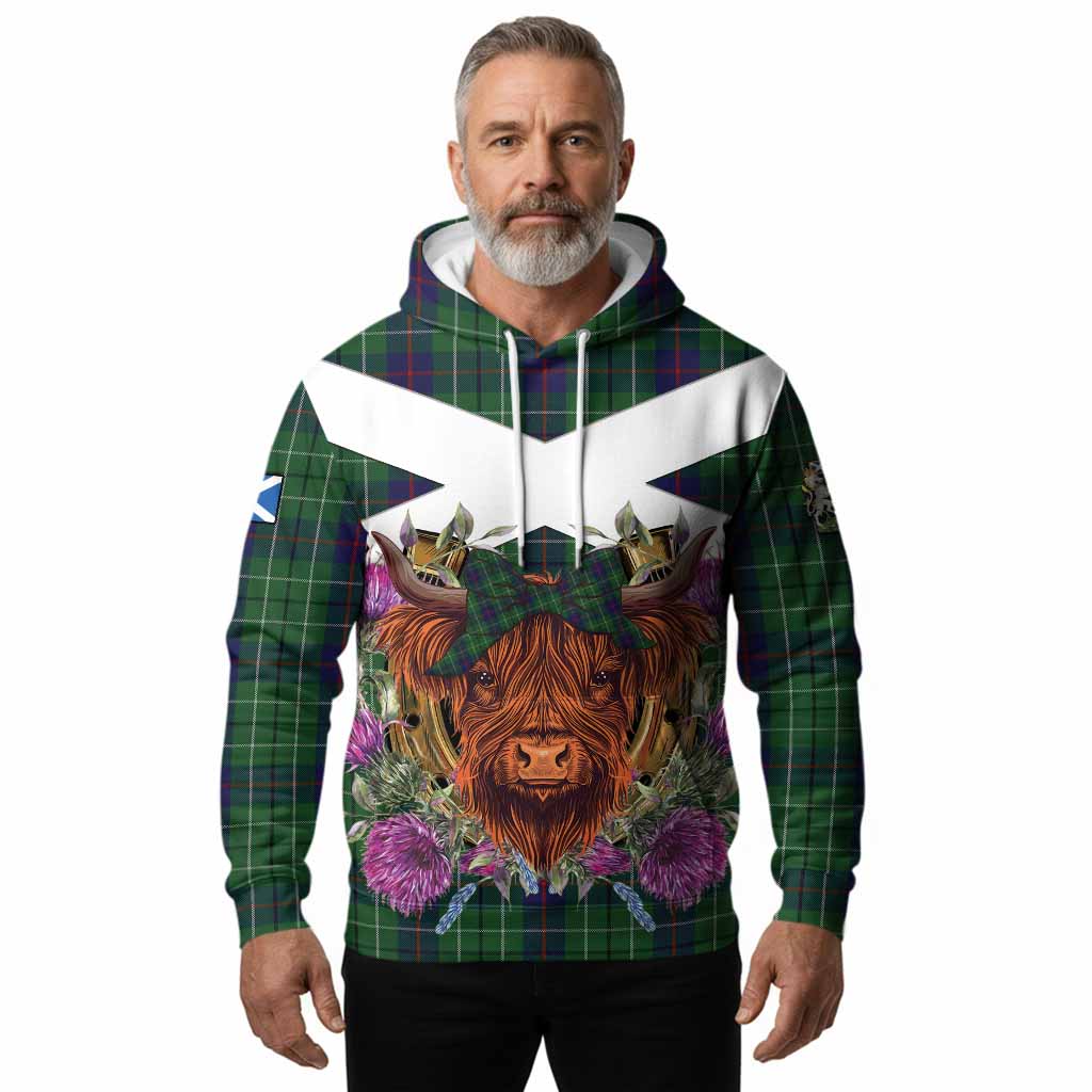 Duncan Tartan Hoodie Scottish Thistle Heilan Coo