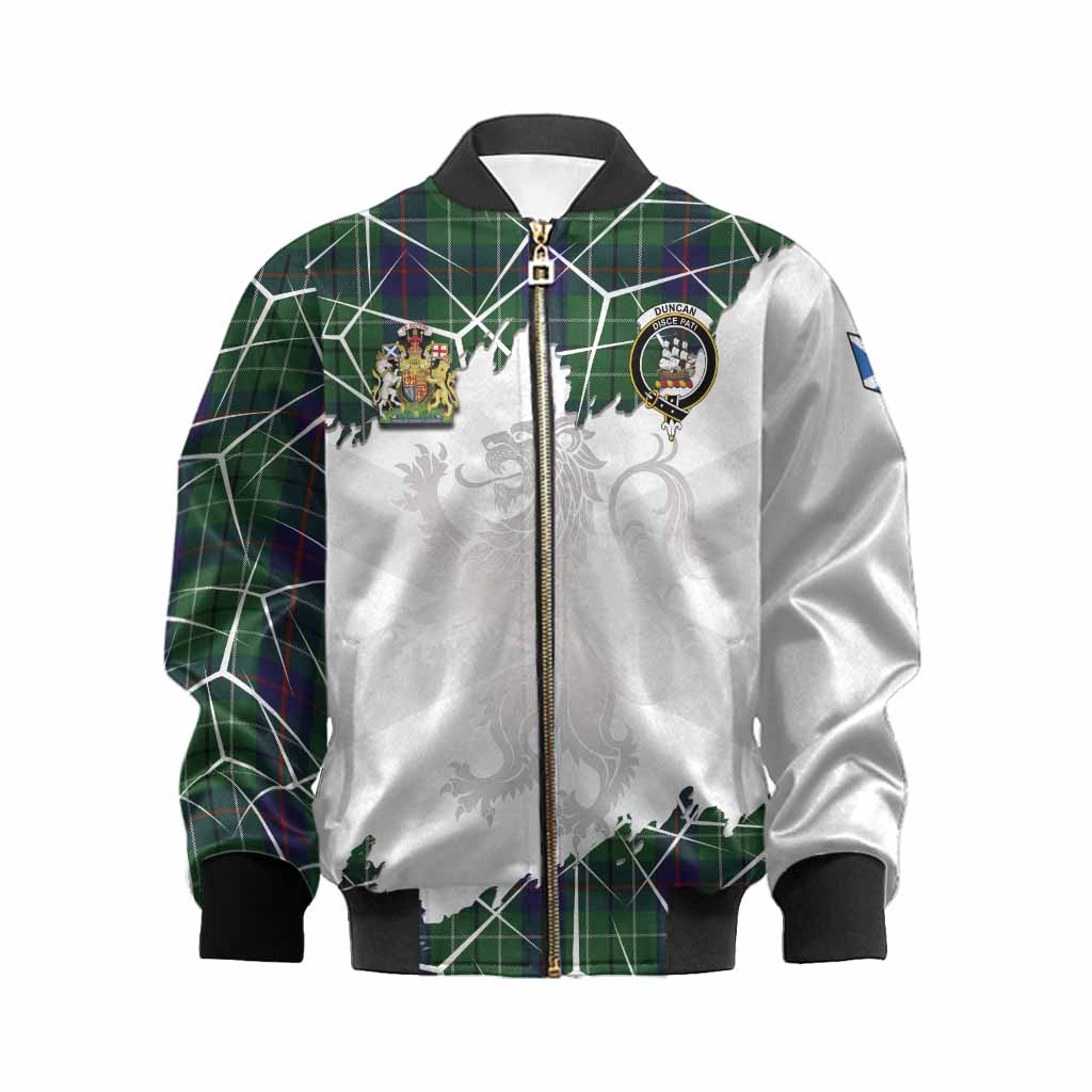 Duncan Tartan Kid Bomber Jacket with Family Crest and Lion Rampant Grunge Style