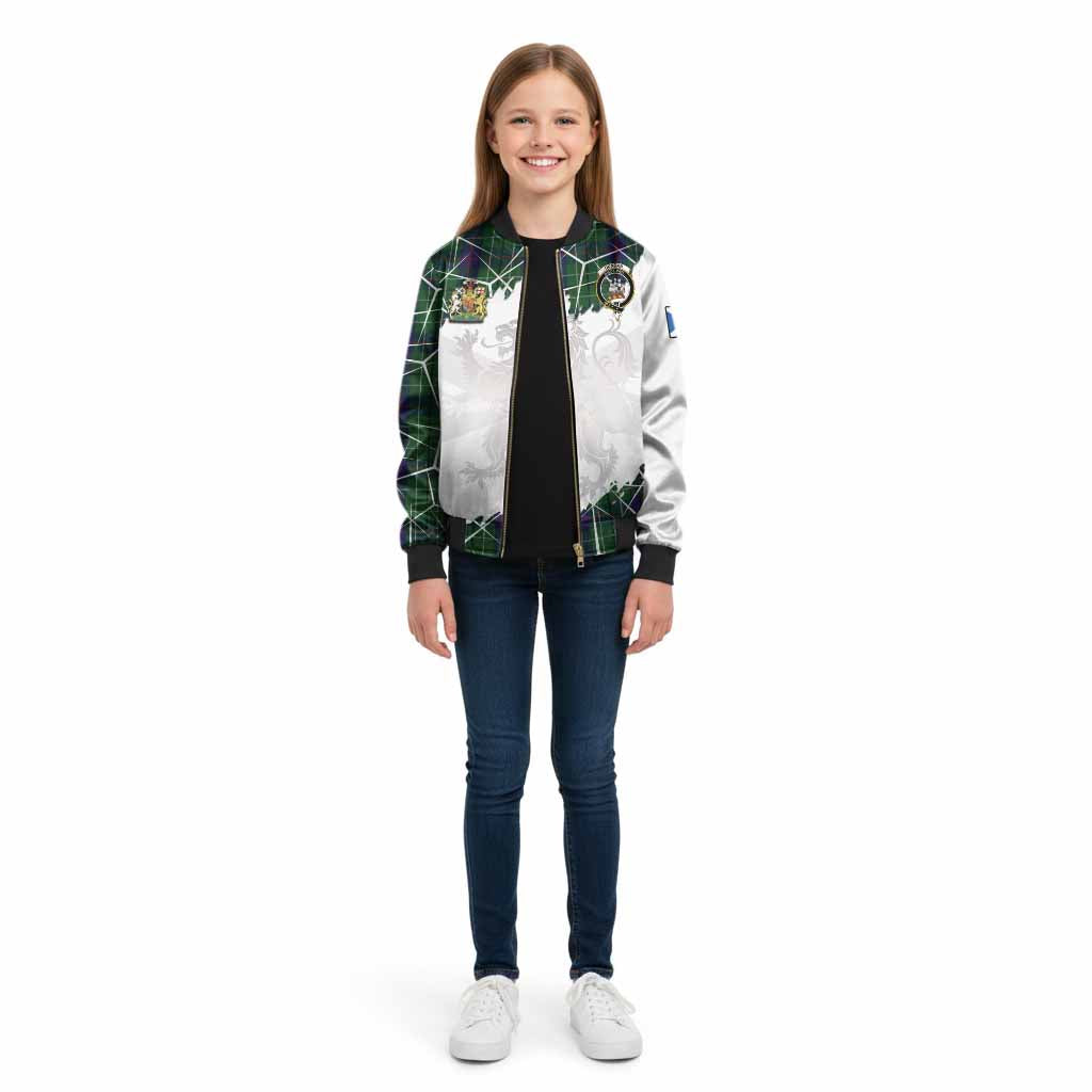 Duncan Tartan Kid Bomber Jacket with Family Crest and Lion Rampant Grunge Style