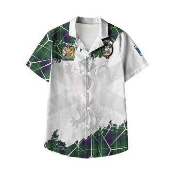 Duncan Tartan Kid Hawaiian Shirt with Family Crest and Lion Rampant Grunge Style