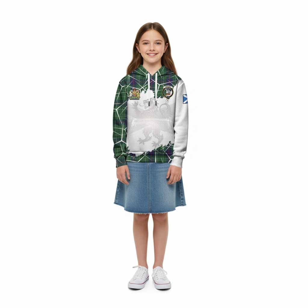 Duncan Tartan Kid Hoodie with Family Crest and Lion Rampant Grunge Style