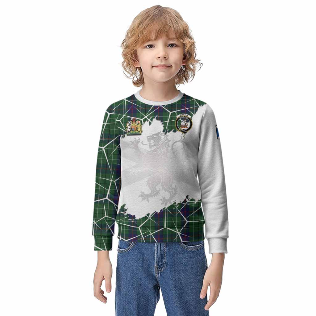 Duncan Tartan Kid Knitted Sweatshirt with Family Crest and Lion Rampant Grunge Style