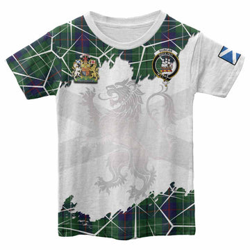 Duncan Tartan Kid T-shirt with Family Crest and Lion Rampant Grunge Style