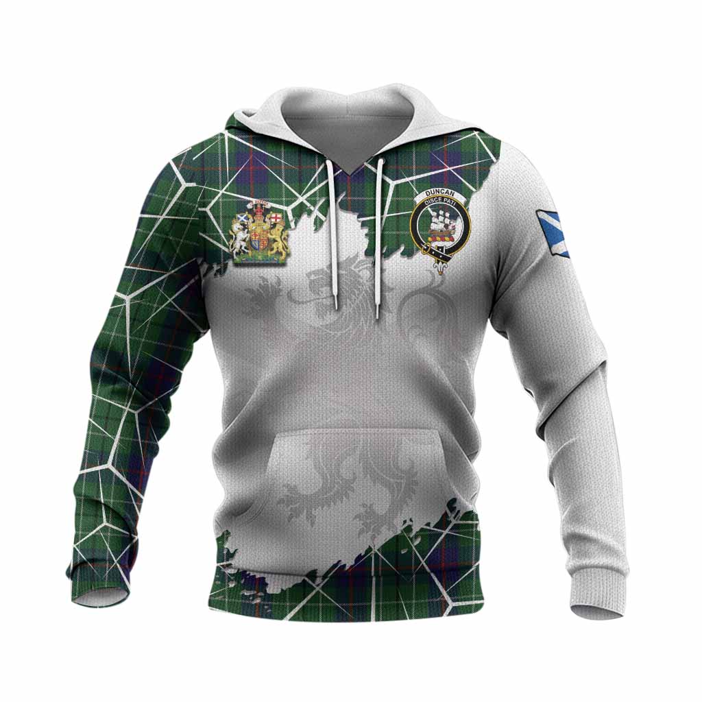 Duncan Tartan Knitted Hoodie with Family Crest and Lion Rampant Grunge Style