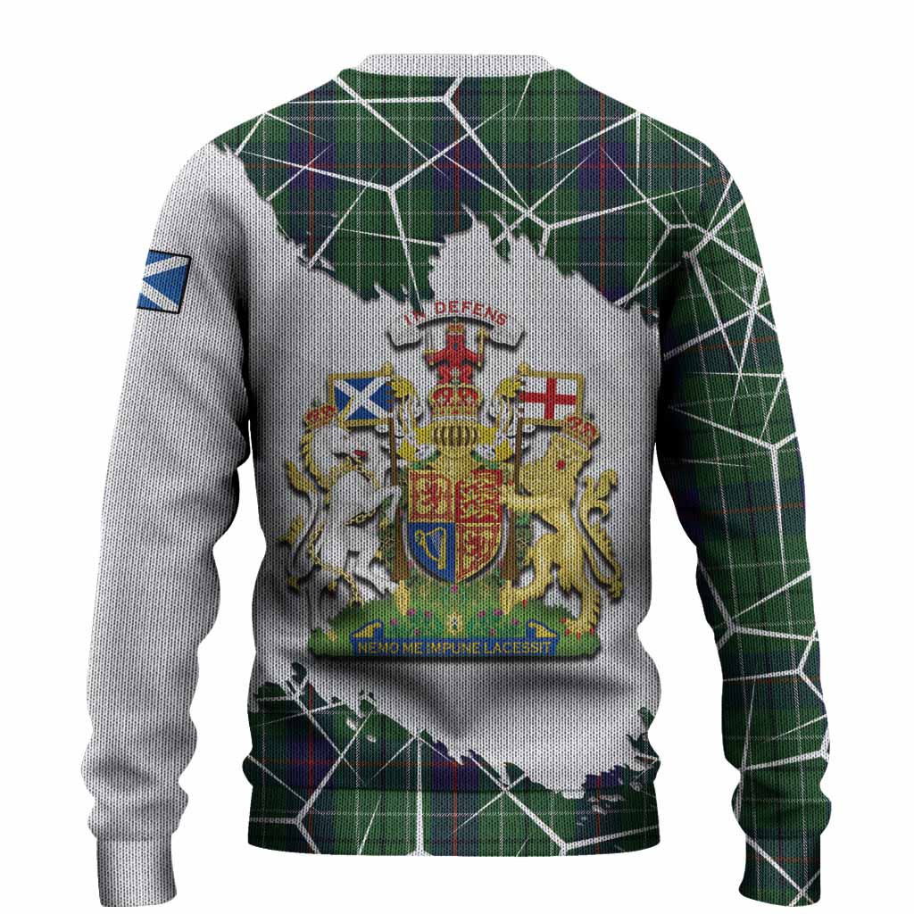 Duncan Tartan Knitted Sweater with Family Crest and Lion Rampant Grunge Style