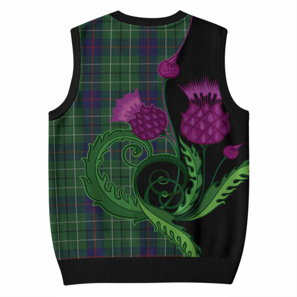 Duncan Tartan Knitted V-Neck Vest Traditional Scottish Thistle