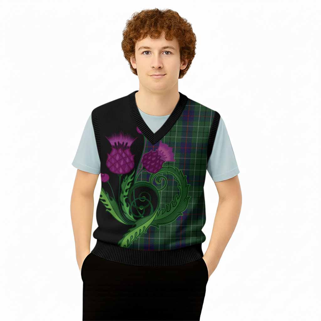 Duncan Tartan Knitted V-Neck Vest Traditional Scottish Thistle
