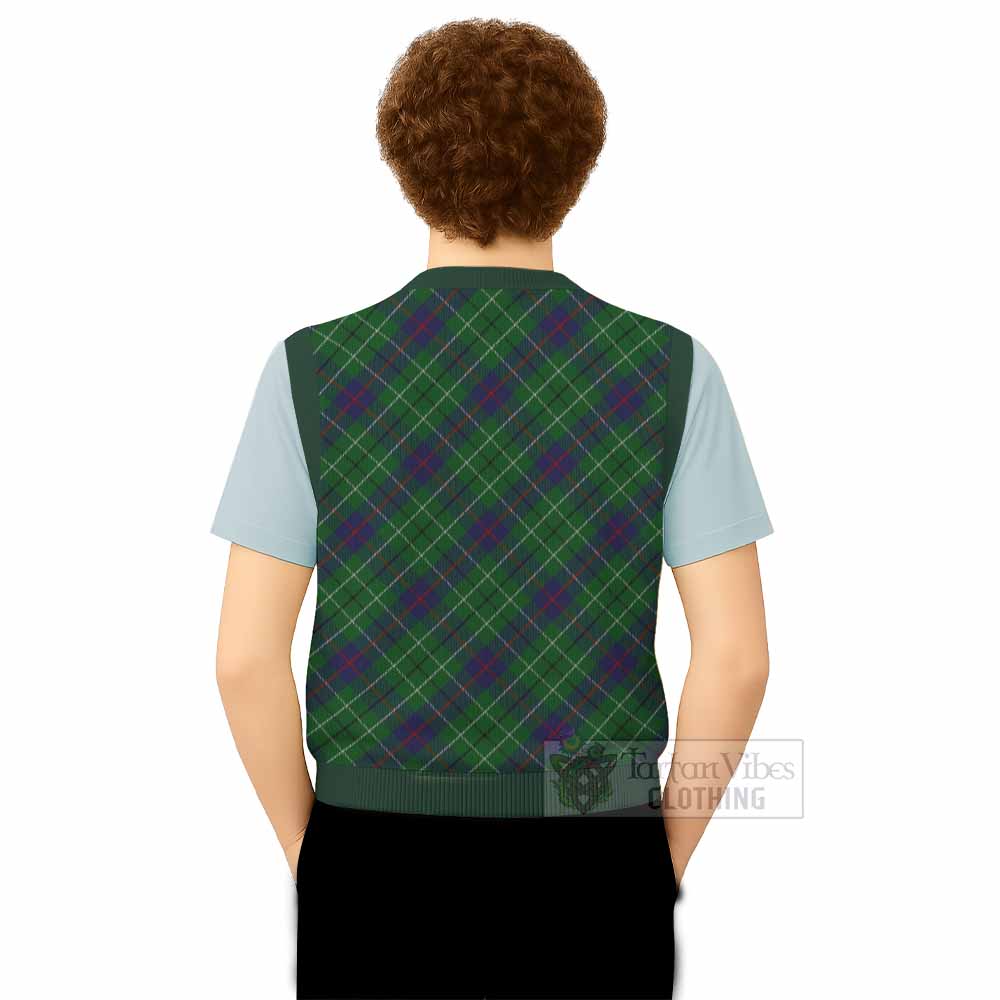 Duncan Tartan Knitted V-Neck Vest with Family Crest Cross Style