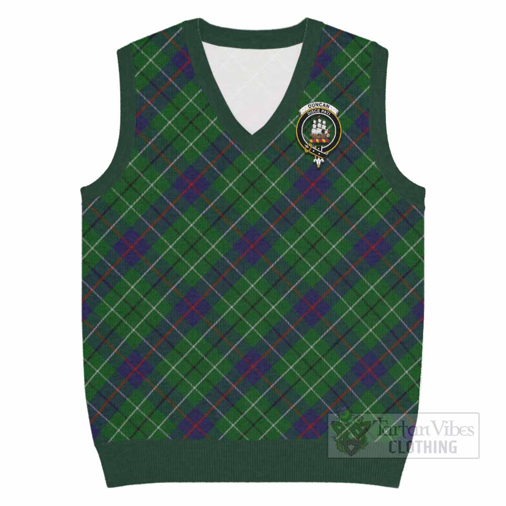 Duncan Tartan Knitted V-Neck Vest with Family Crest Cross Style