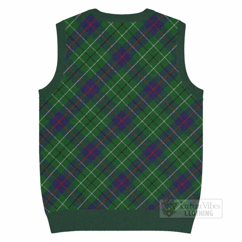 Duncan Tartan Knitted V-Neck Vest with Family Crest Cross Style