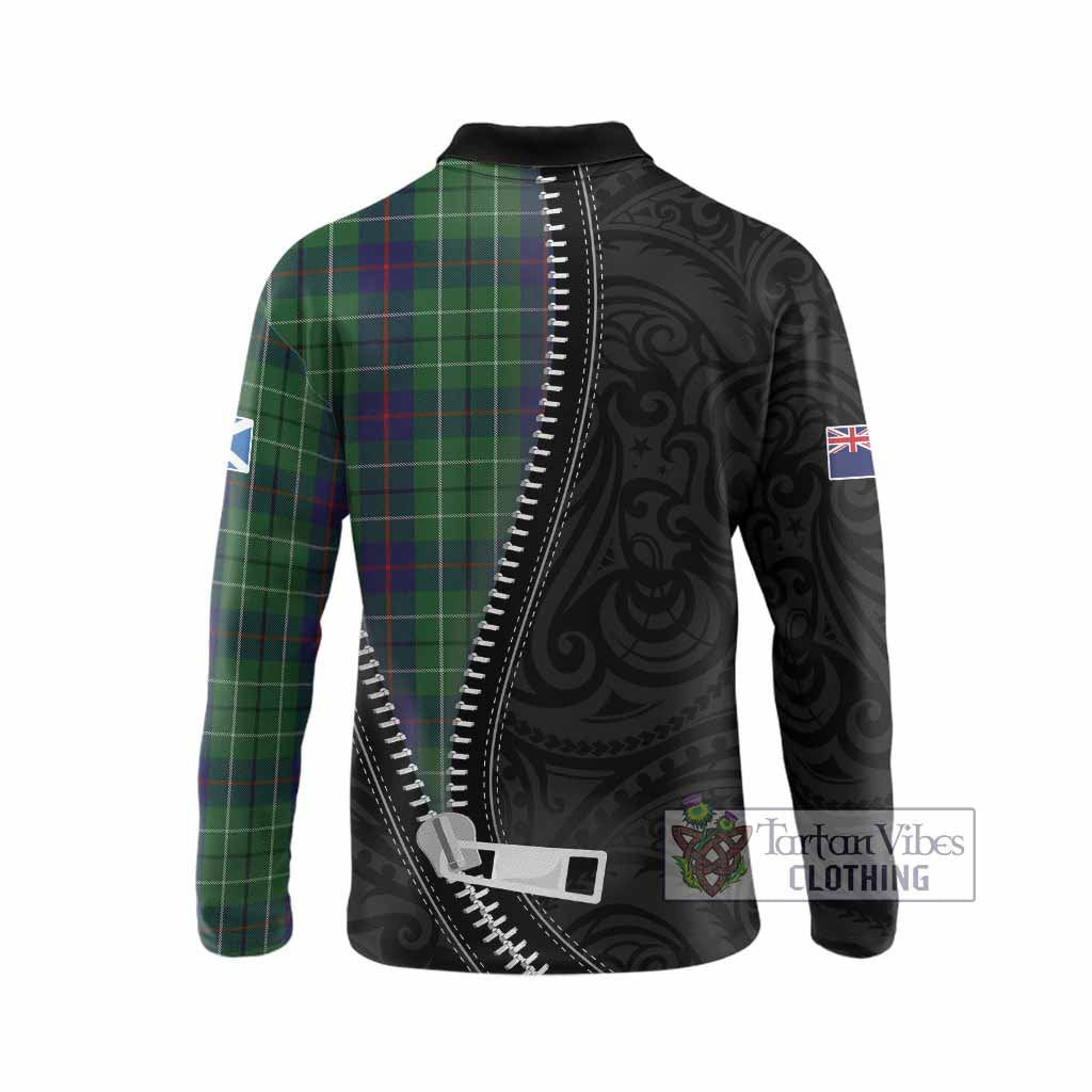 Duncan Tartan Long Sleeve Polo Shirt New Zealand Pattern Unique Zipper Stylized