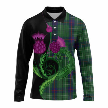 Duncan Tartan Long Sleeve Polo Shirt Traditional Scottish Thistle