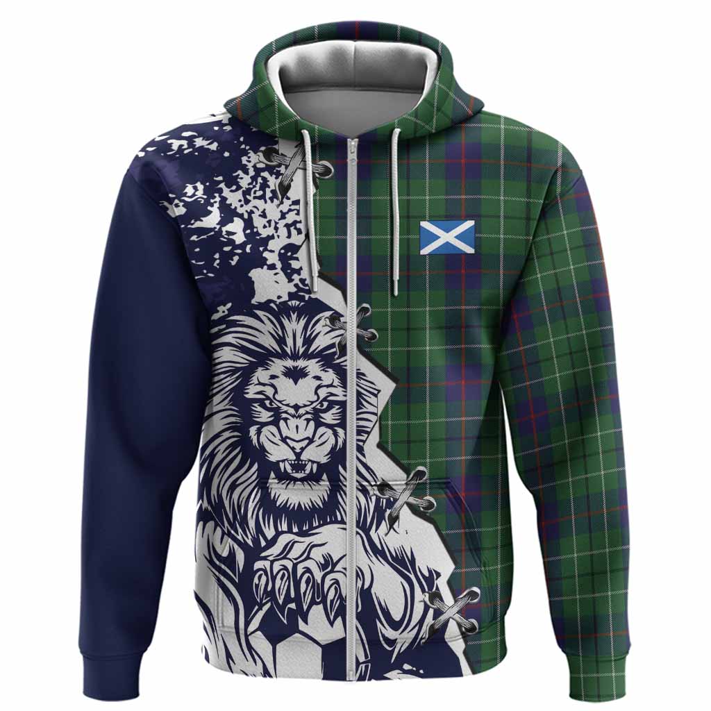 Duncan Tartan Scottish Hoodie Angry Lion With Soccer Ball Style