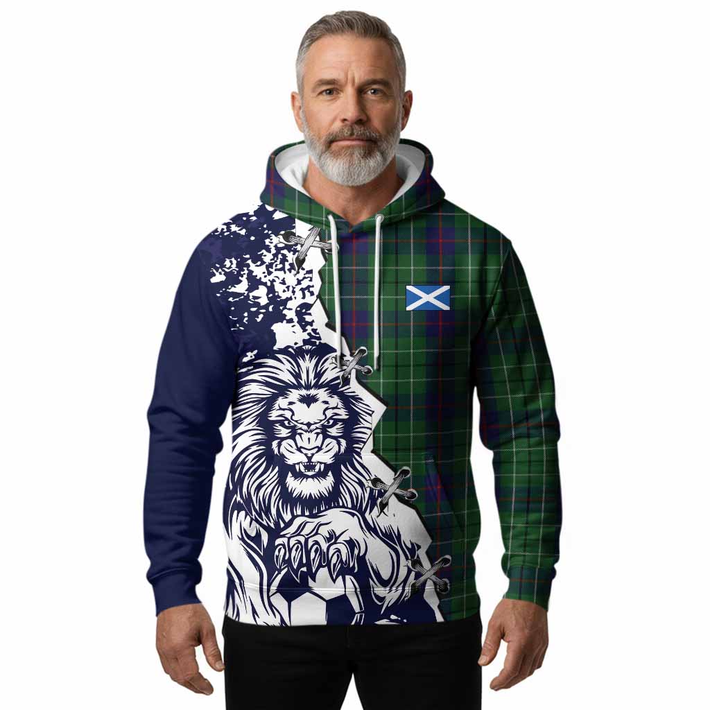 Duncan Tartan Scottish Hoodie Angry Lion With Soccer Ball Style