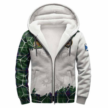 Duncan Tartan Sherpa Hoodie with Family Crest and Lion Rampant Grunge Style