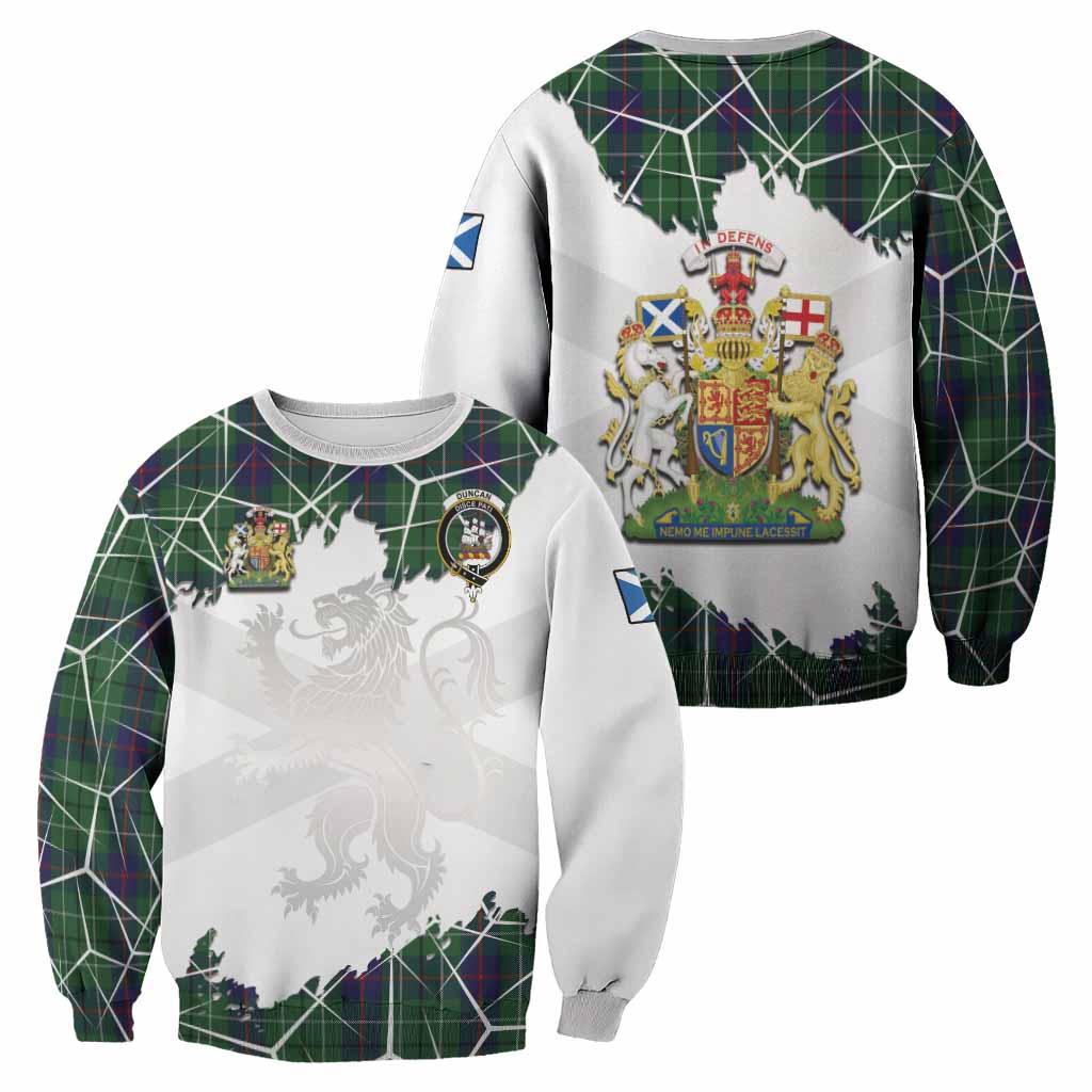 Duncan Tartan Sweatshirt with Family Crest and Lion Rampant Grunge Style